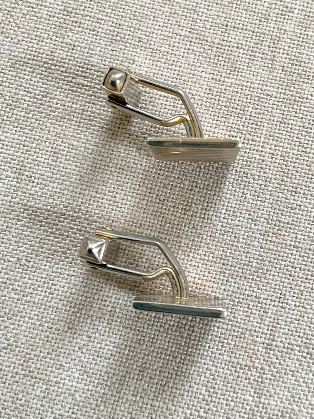 Vintage Swank Two-Tone Ribbed Rectangular Cufflinks